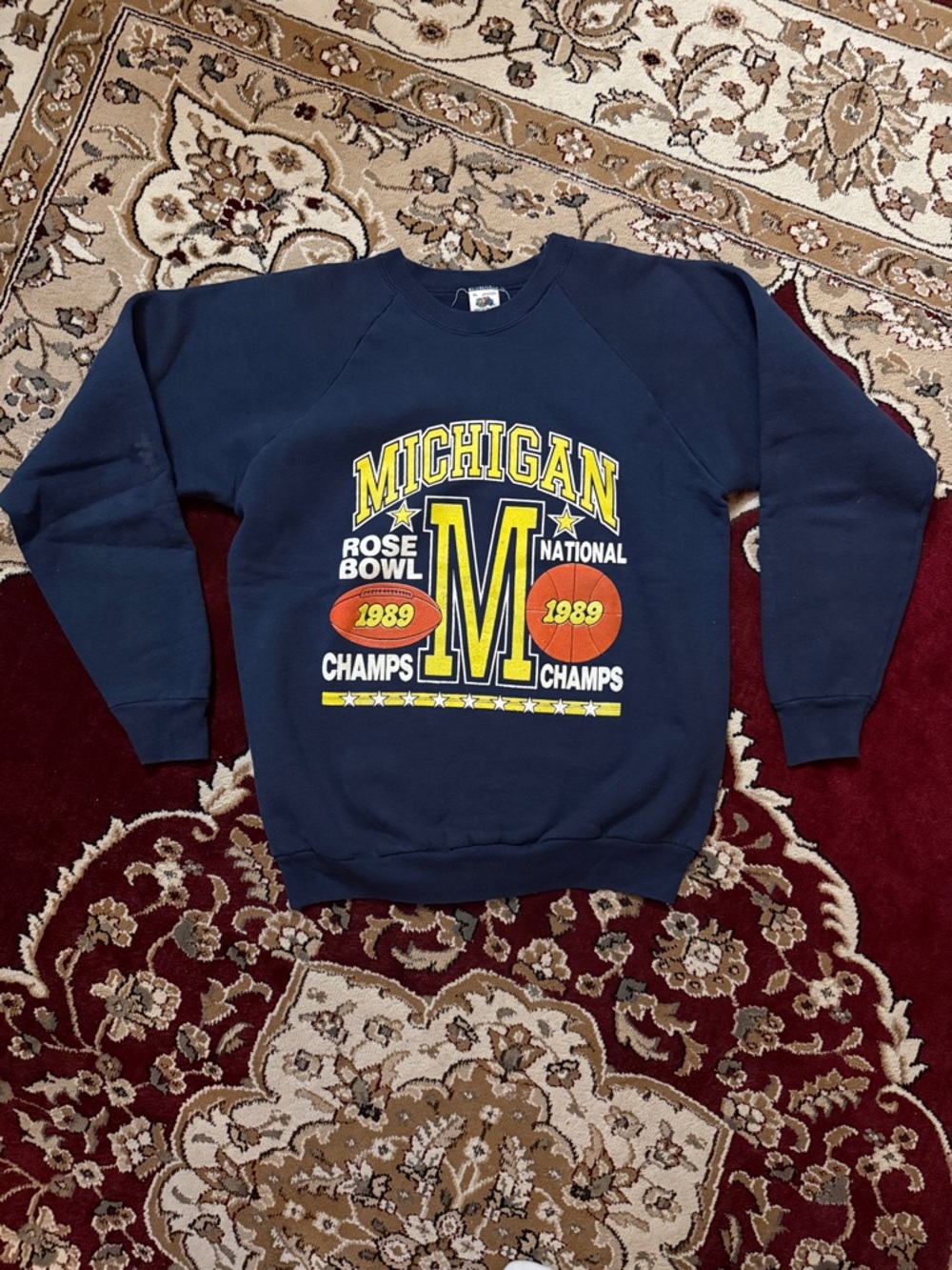 Michigan National Champs/Rose Bowl Champs 1989 Navy Crewneck Sweatshirt mens XL